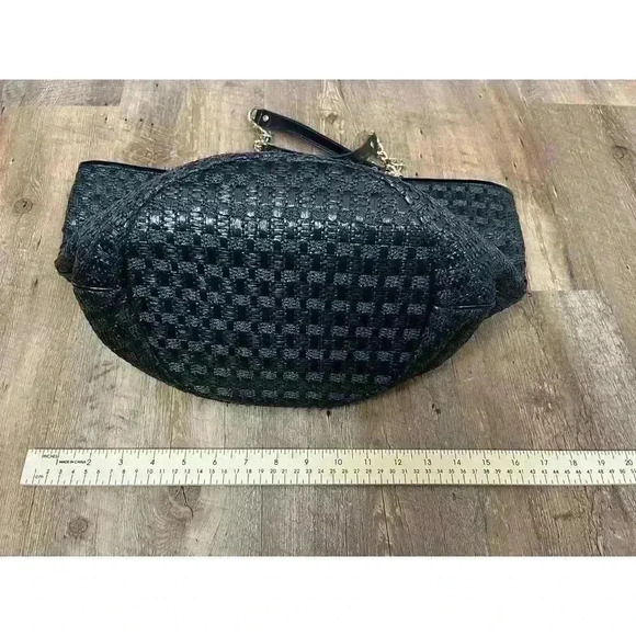 Kate Spade Woven Shoulder Bag Gold Tone Chain Satchel Black 10X16 Large - Picture 14 of 16